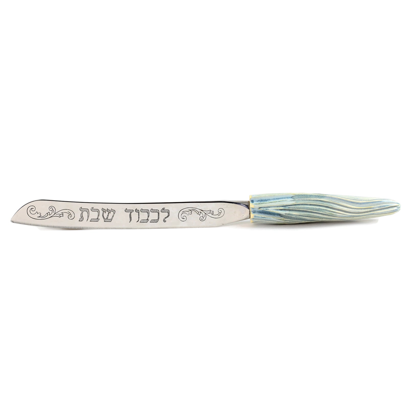 Challah Knife, Ceramic Handle with Blue Glaze