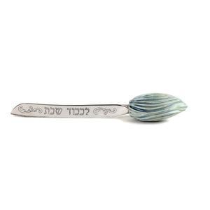 Challah Knife, Ceramic Handle with Blue Glaze