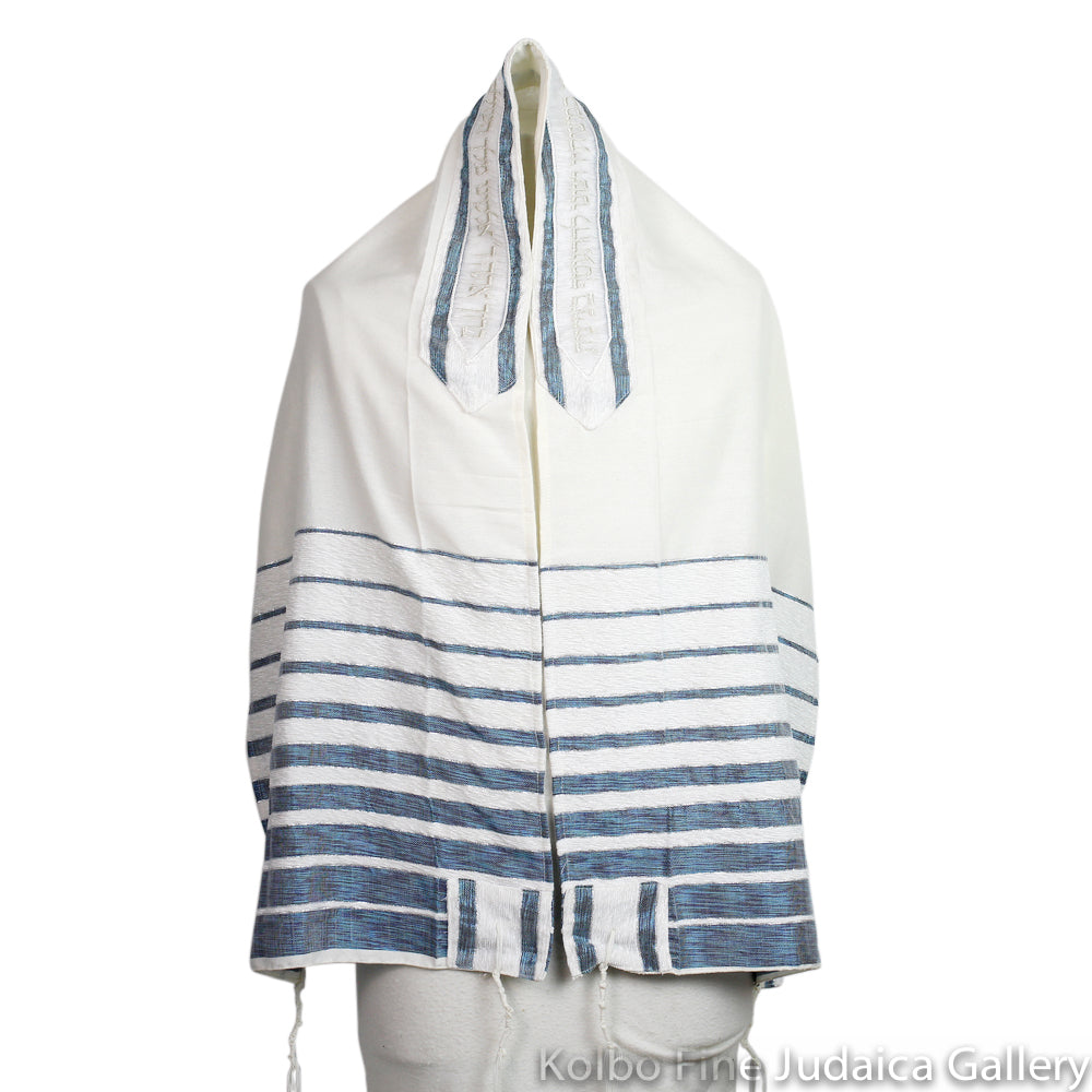 Tallit Set, Blue Stripes on Cotton
