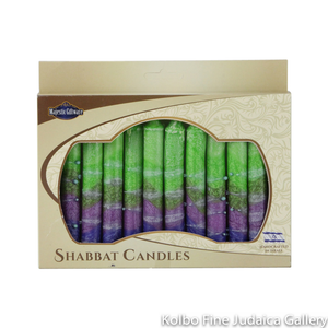 Shabbat Candles, green and purple, box of 12