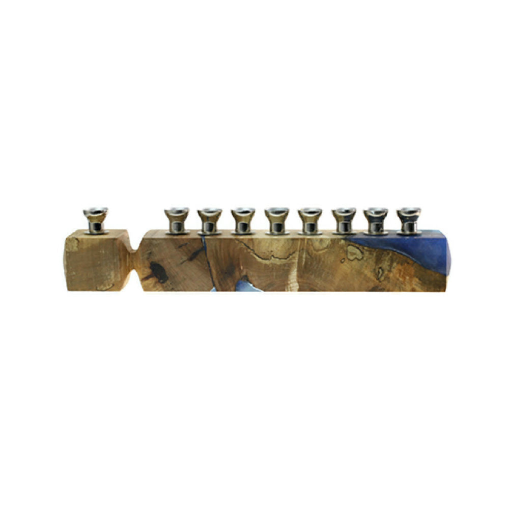 Menorah, Maple with Blue and Clear Epoxy, One of a Kind