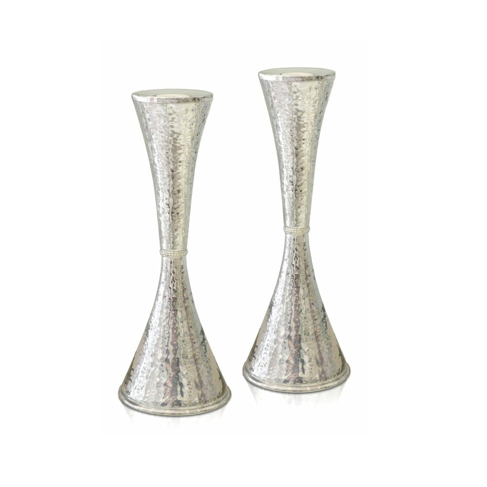 Candlesticks, Modern Hourglass Design, Hammered Sterling Silver