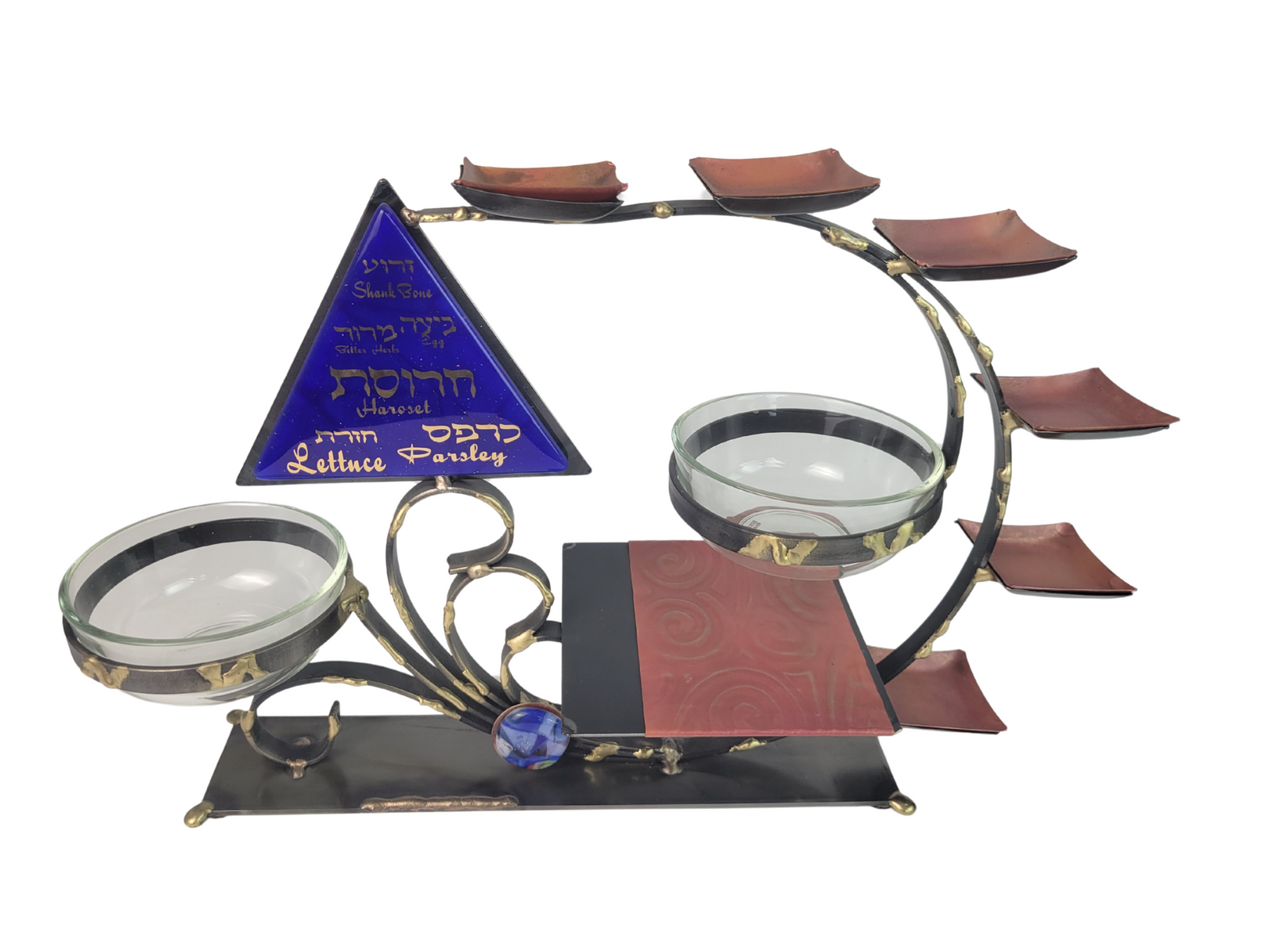 Seder Plate, Ultimate Combo Design, Mixed Metals and Fused Glass