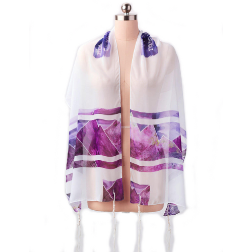 Tallit Set, Purple Mountains, Painted Silk