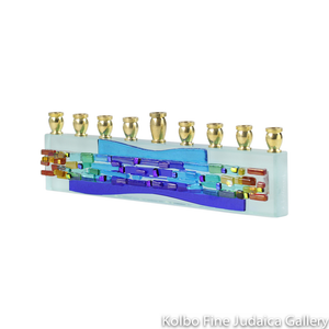 Menorah, Rainbow With 2 Curve Design, Fused Glass