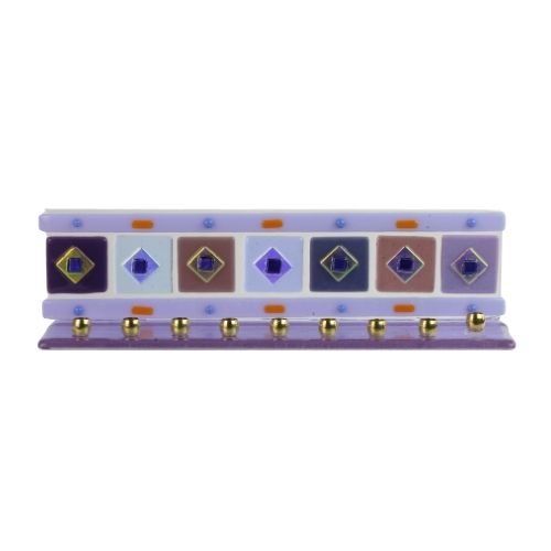Menorah, Geometric Design, Lavendar Hand Made Fused Glass