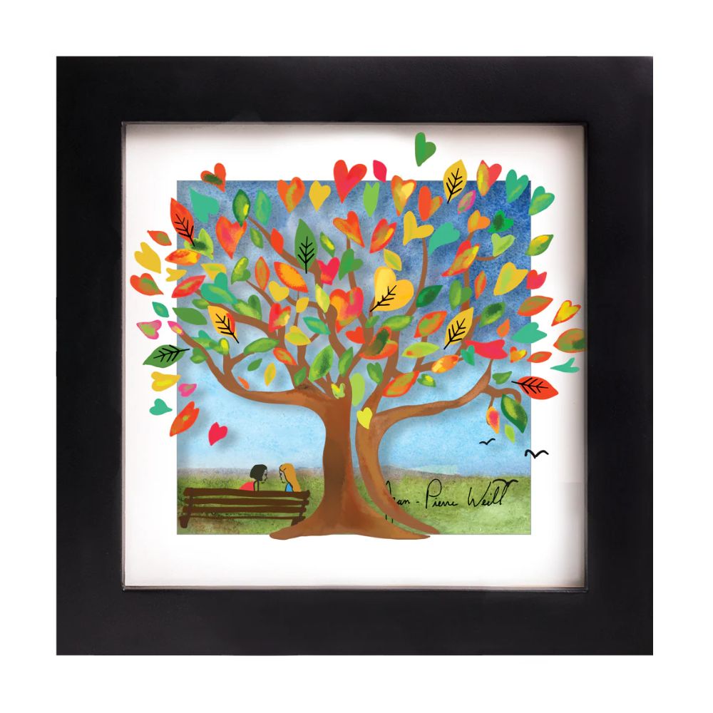 Friendship Tree of Hearts, Mini Hand Painted Artwork on Glass, Framed