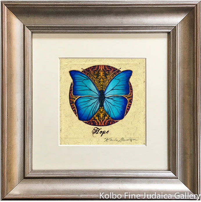 Hope, Blue Butterfly, Mini, Hand-Painted, Framed