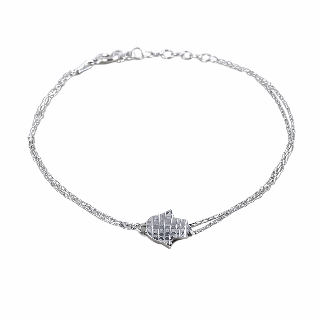 Bracelet, Hamsa, Hammered Sterling Silver, Double Chain