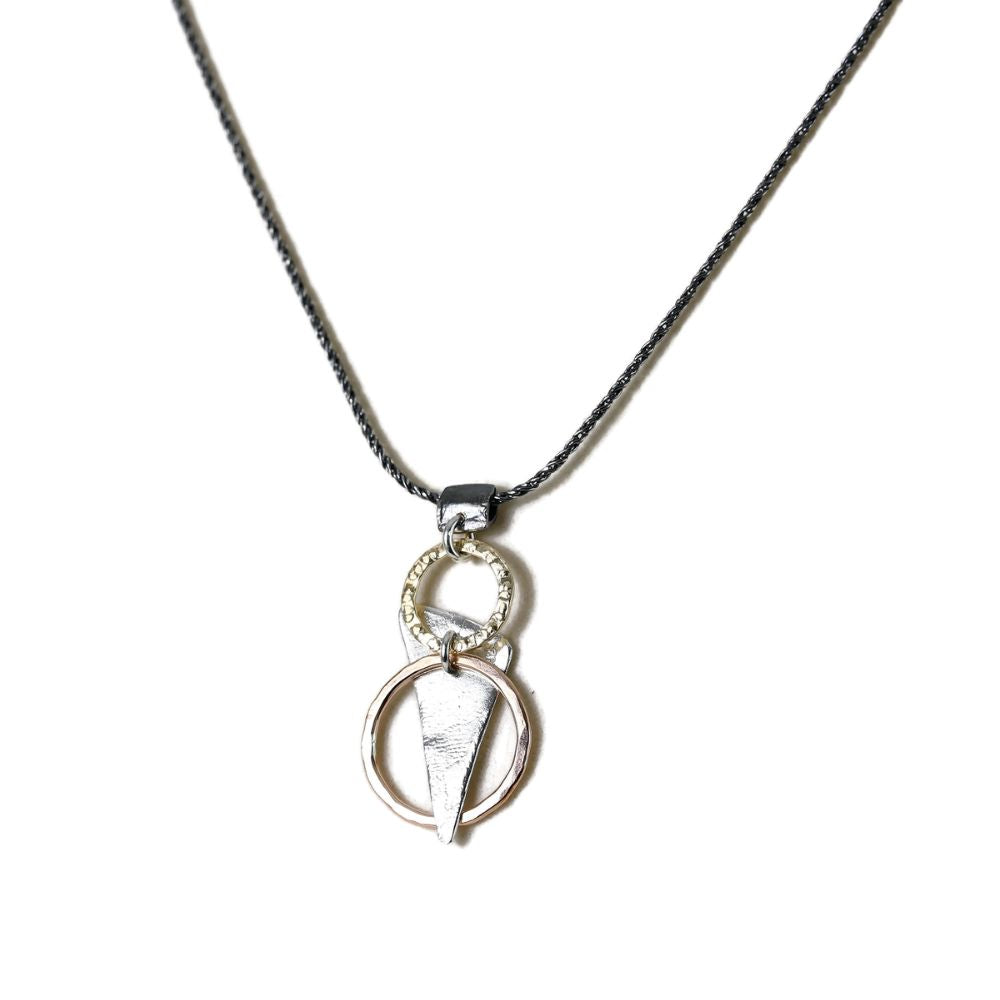 Necklace, Geometric Shapes of Sterling Silver and Gold Filled on Sterling Chain