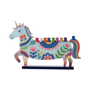 Menorah, Double-Sided Unicorn, Lasercut Metal