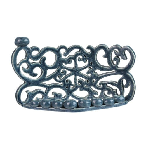 Menorah, Snowflake Design, Hand Drawn and Cut Ceramic, One of a Kind Piece