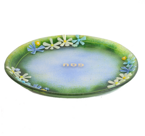 Seder Plate, Springtime Floral, Hand Cut and Kiln Formed Glass, One of a Kind Piece