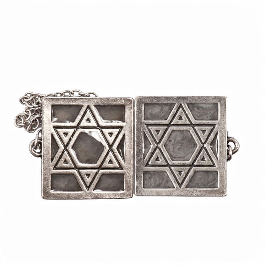 Tallit Clips, Square Star Design in Gray, Pewter with Enamel