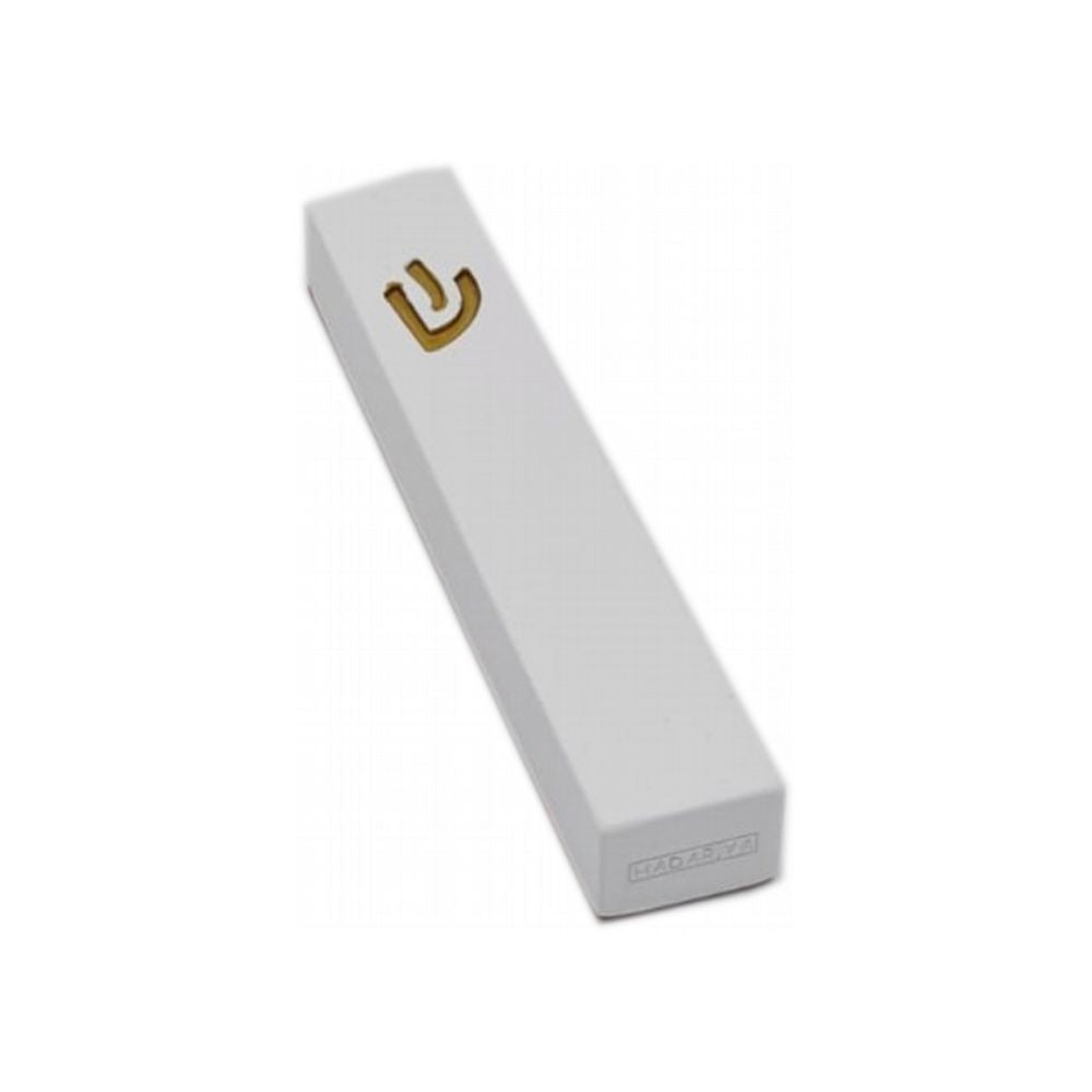 Mezuzah, White Concrete and Gold Shin