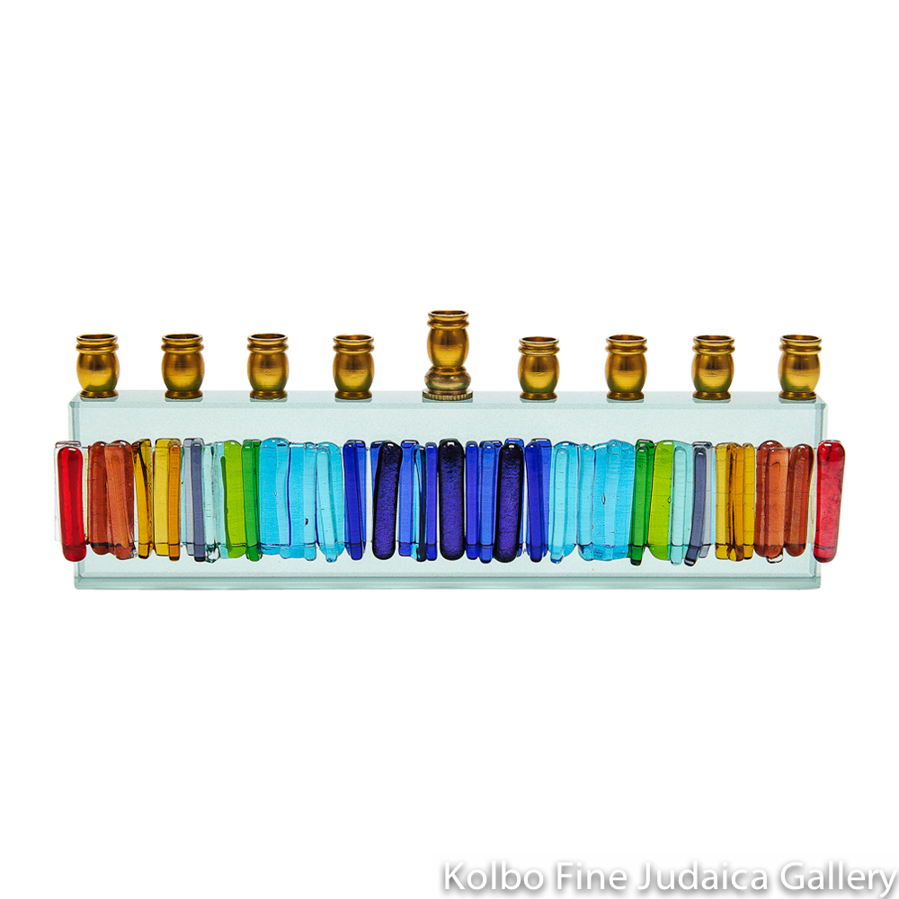 Menorah, Vertical Rainbow, Icicle Design, Fused Glass