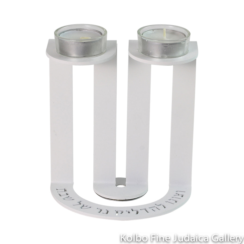 Candlesticks, One Piece with Modern Lines, White Anodized Aluminum, For Tea Lights