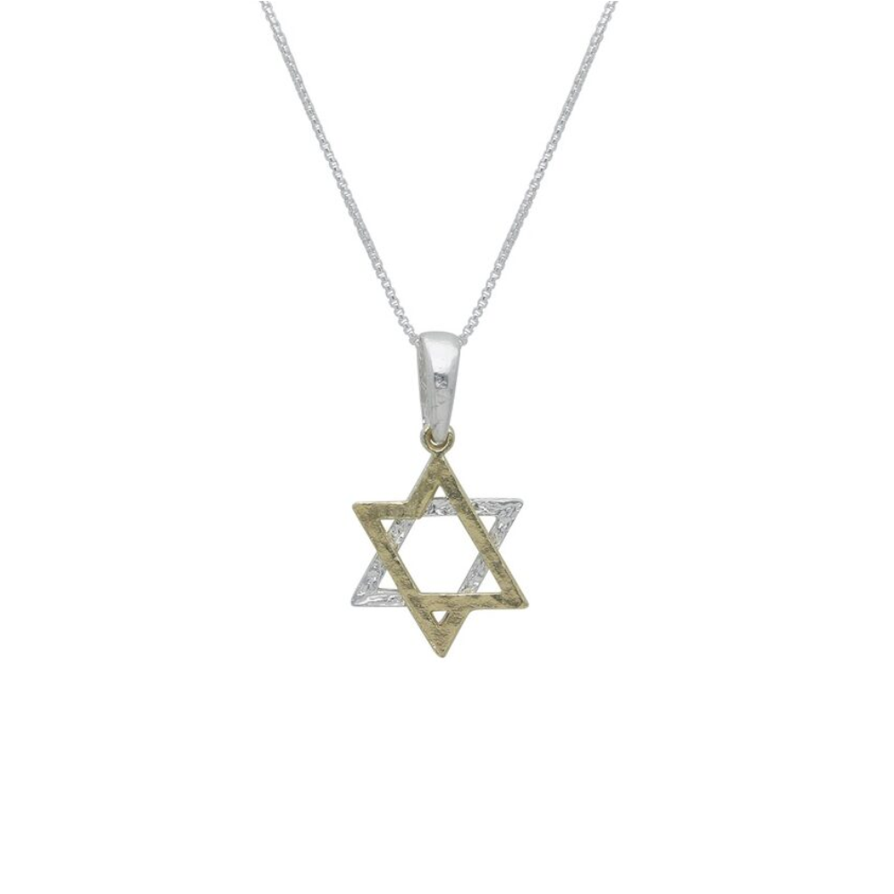 Necklace, Star, Two Individual Overlapping Shapes, Sterling Silver and Gold Plate, Adjustable Chain