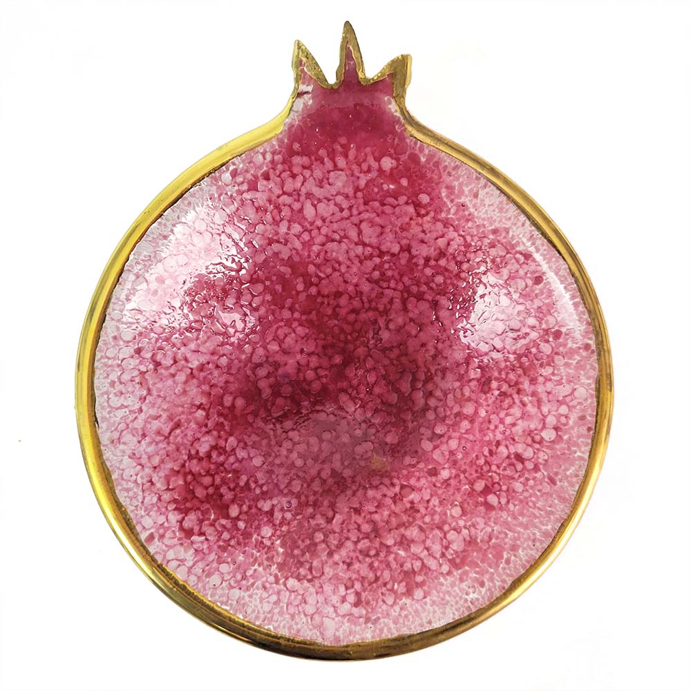 Serving Dish, Pomegranate Design, Hand Cut Glass with 22K Gold Luster