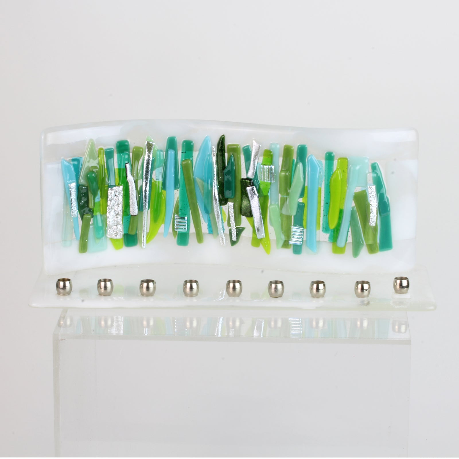 Menorah, Earth, Elements Collection, Hand Cut Fused Glass