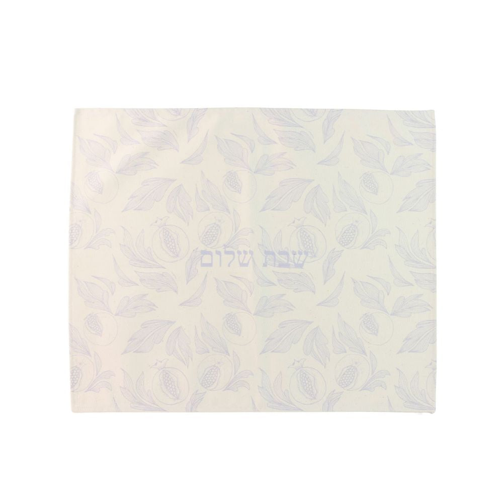 Challah Cover, Original Pale Blue and White Pomegranate Design, Organic Cotton Drill