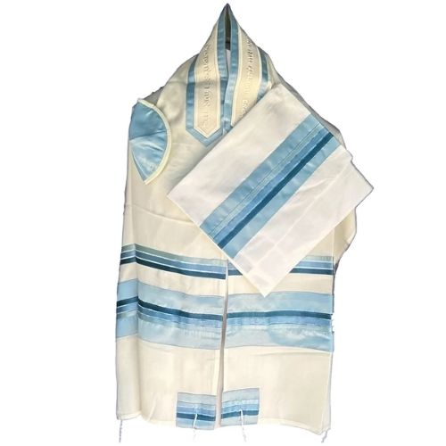 Tallit Set, Multi Blue Stripes on Soft Cotton