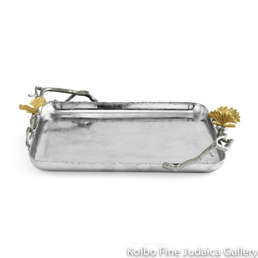 Matzah Plate, Butterfly Ginkgo, Natural Brass Stainless Steel, Nickelplate
