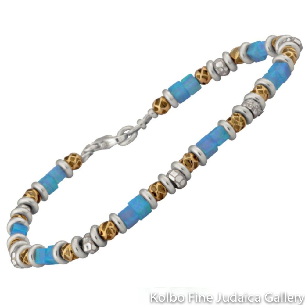 Bracelet, Blue Opals with Sterling Silver and 14k Gold Fill Nuggets