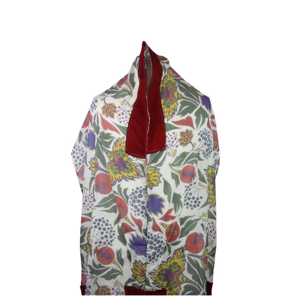 Tallit, Floral Pomegranate Design, Hand Printed, Silk Atarah, Cotton, 17 x 72