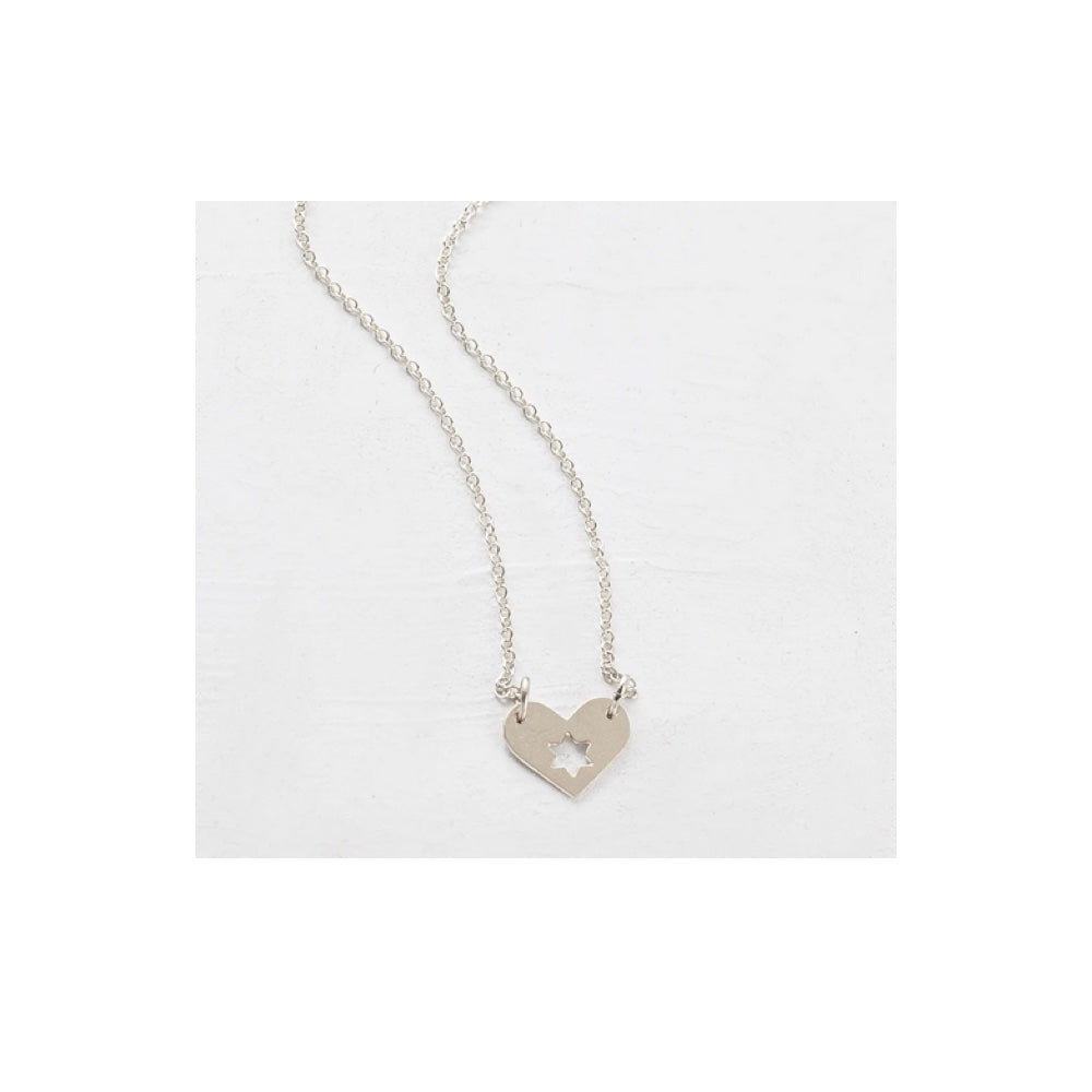 Necklace, Heart and Cutout Star on Adjustable Chain, Silver Plate