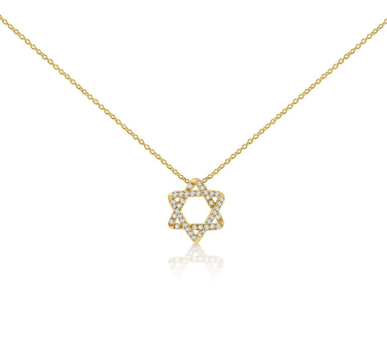 Necklace, Star, Woven Design with Diamonds, 14K Yellow Gold with 16" Chain