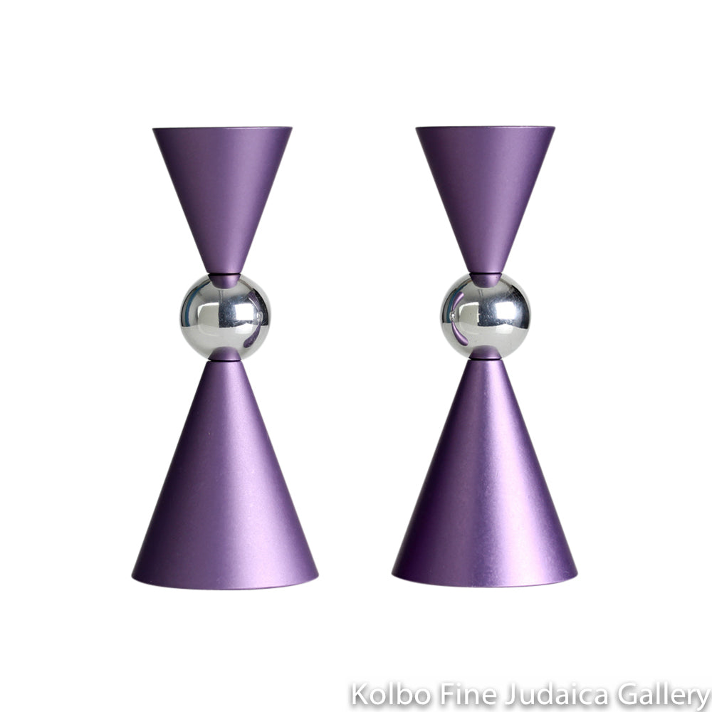 Candlesticks, Purple Hourglass with Ball in Center, Anodized Aluminum