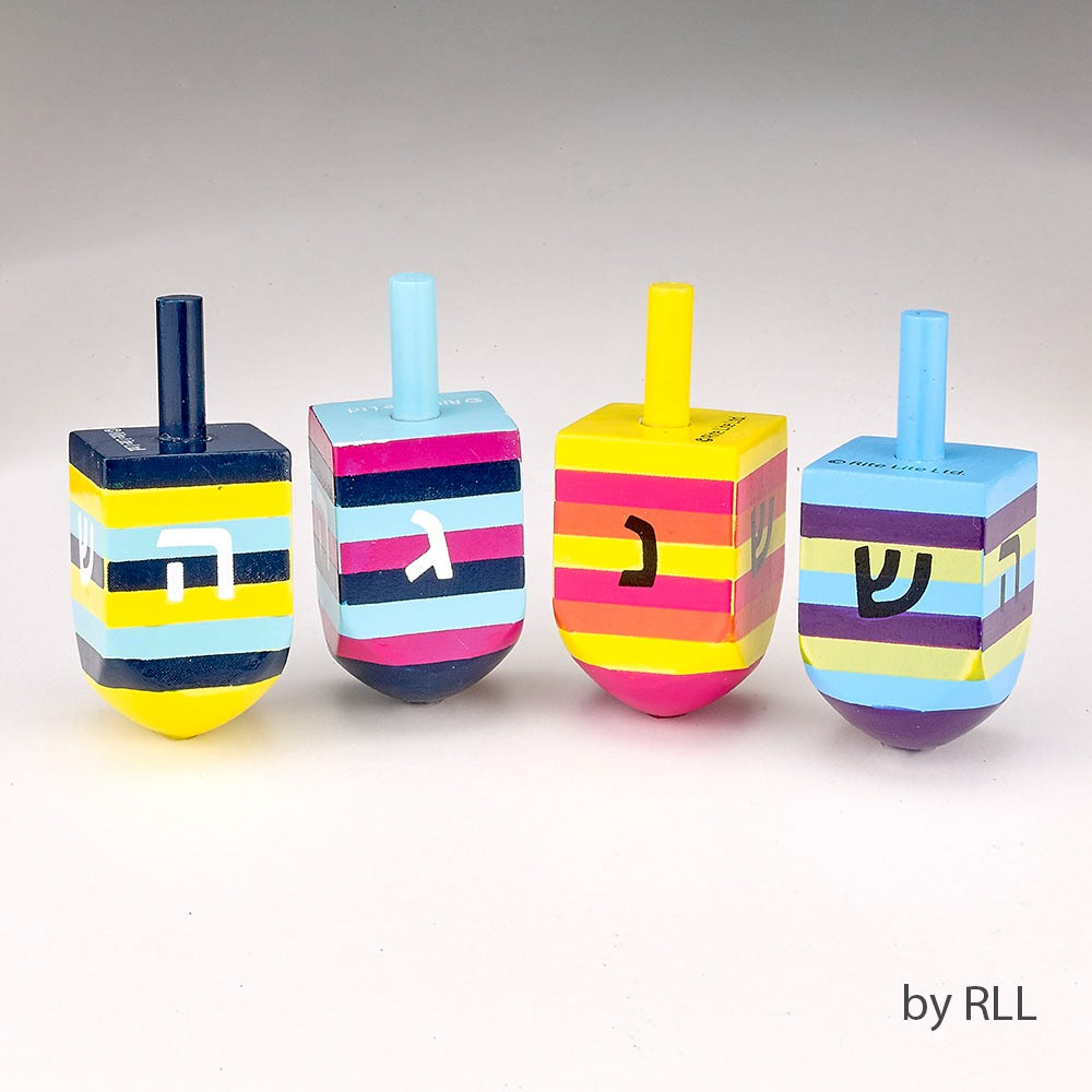 Dreidels, Pack of Four Colorful Striped Designs
