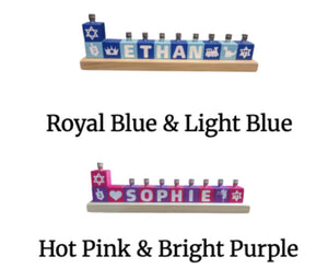 Personalized Name Menorah, English or Hebrew, Multiple Colors Available