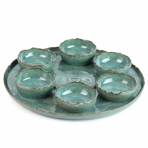 Seder Plate, High Fired Ceramic with Mixed Patina Glaze, Wheel Thrown with Hand Sculpted Edges