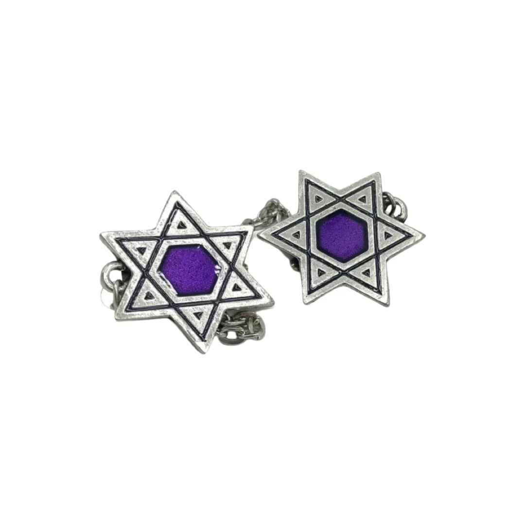 Tallit Clips, Star of David, Purple Enamel on Pewter
