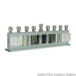 Menorah, Icicle Collection with Dark Gray and Dichroic Light Gold, Mirror Under Glass, Kolbo Exclusive