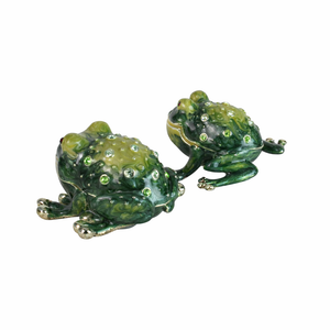 Salt and Pepper Shakers, Two Frogs, Pewter with Enamel and Swarovski Crystals