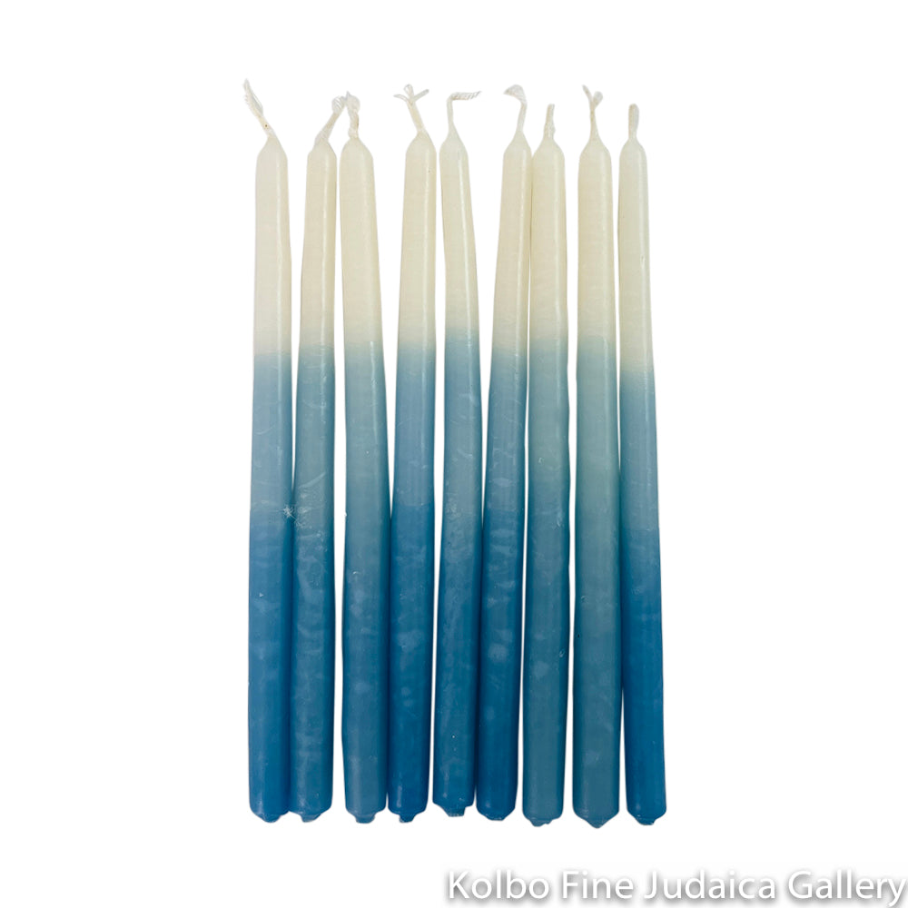 Chanukah Candles, Deluxe Blue on White, Unscented Dripless Paraffin