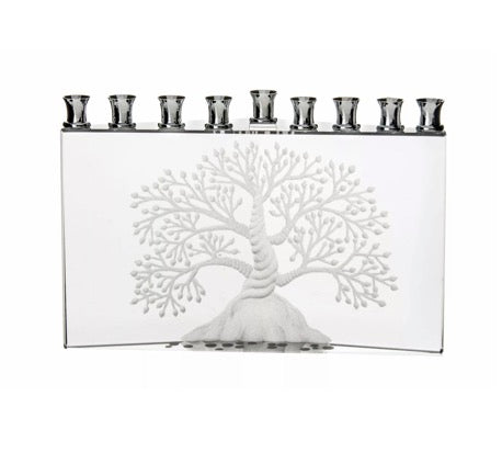 Menorah, Crystal, Tree of Life Design, Triangular Base