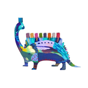 Menorah, Double-Sided Dinosaur, Hand Painted Metal
