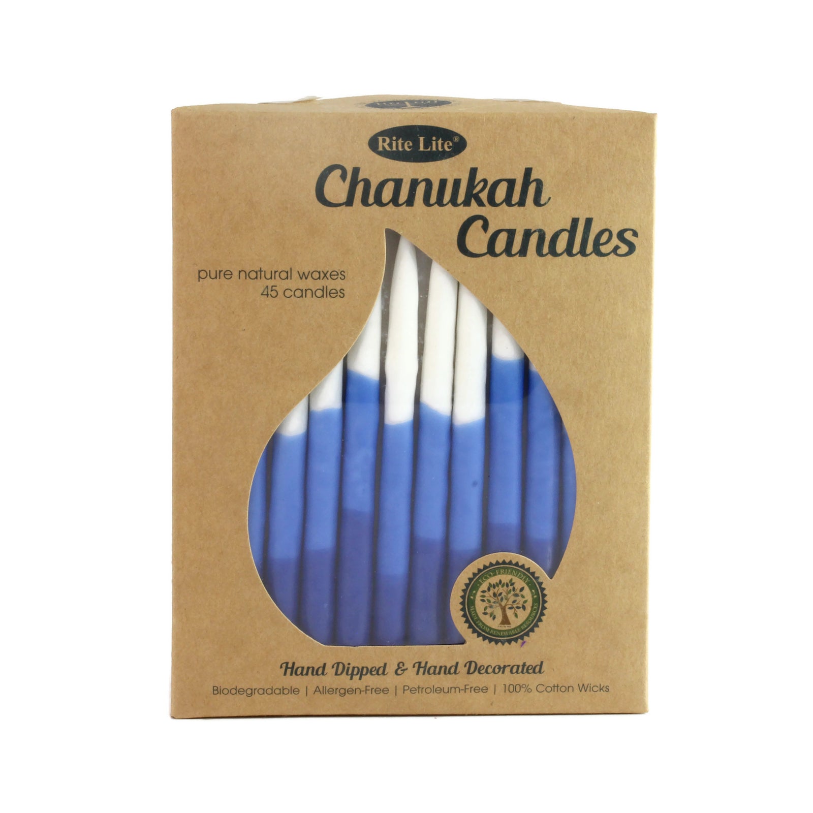 Chanukah Candles, Blue and White Shading, Pure Vegetable Wax