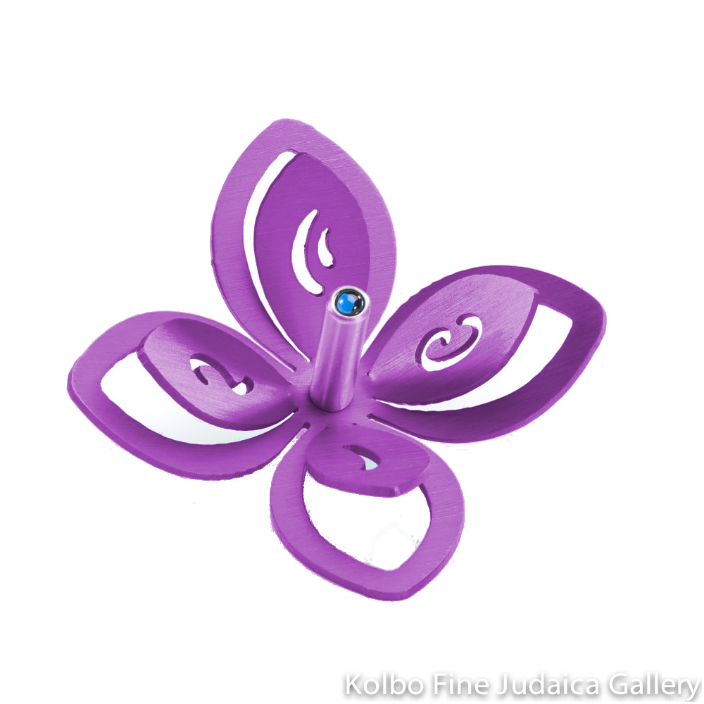 Dreidel, Purple Flower, Anodized Aluminum