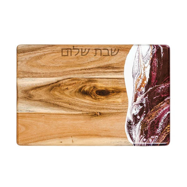 Challah Board, Acacia Wood with Merlot Enamel Design