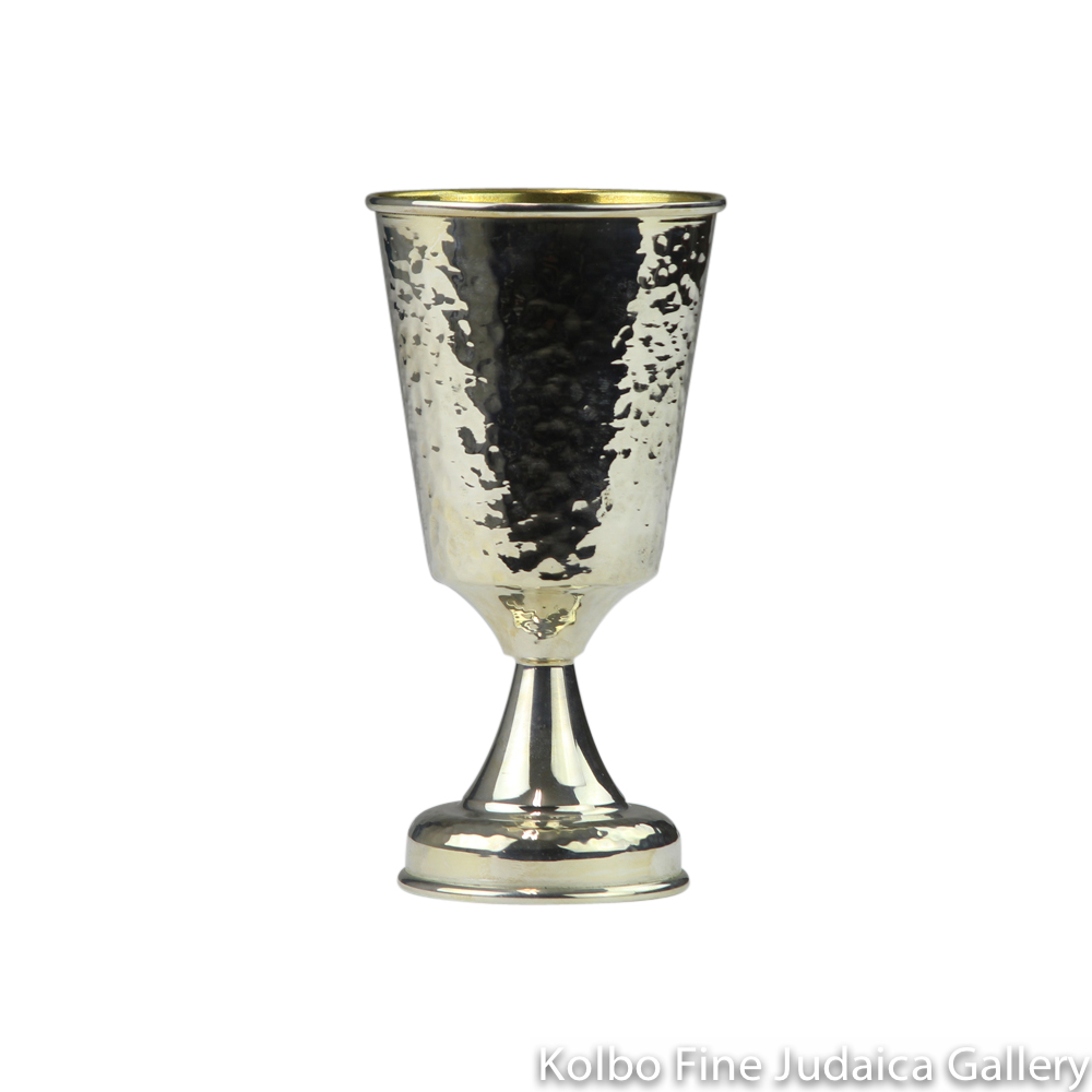 Kiddush Cup, Angular Section Below Cup, Hammered Sterling Silver