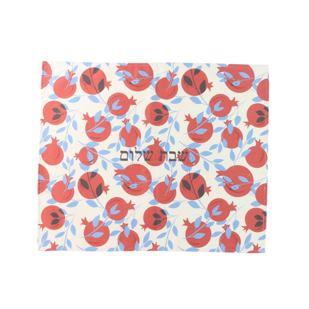 Challah Cover, Original Red and Blue Pomegranate Design, Organic Cotton Drill