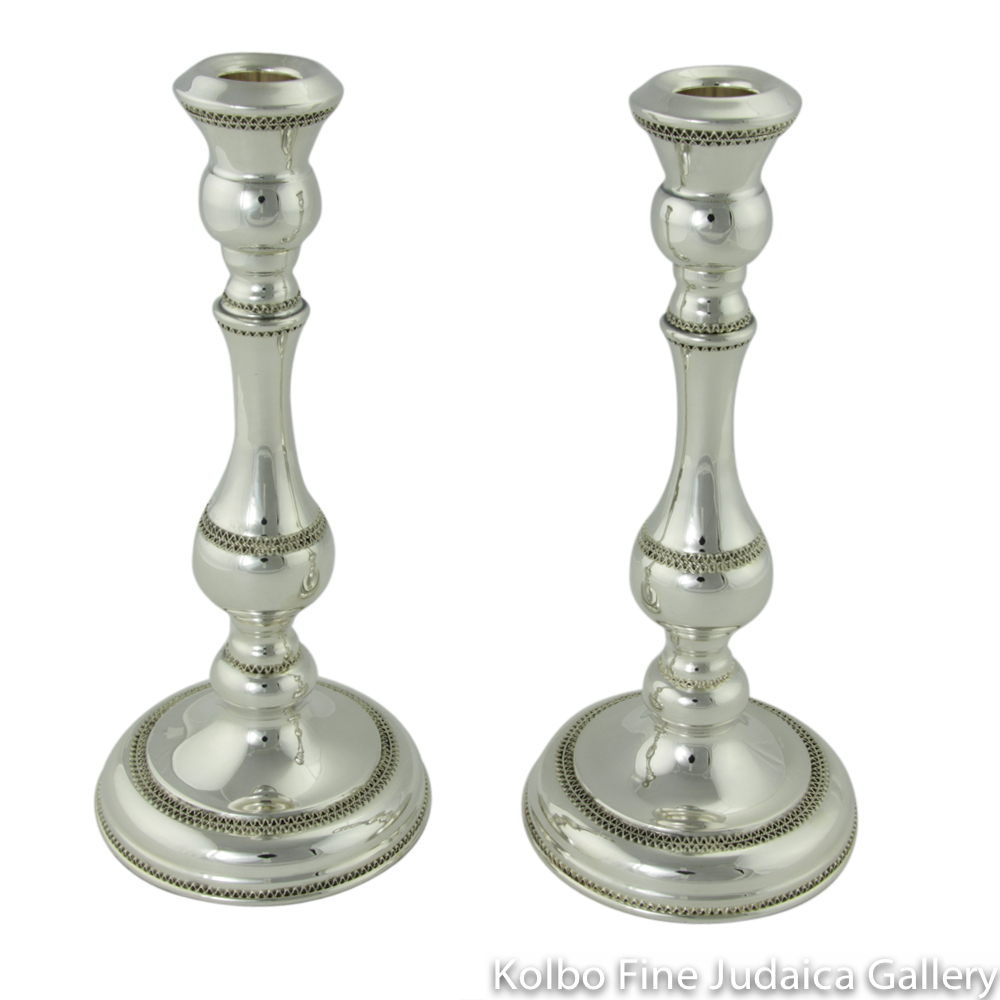 Candlesticks, Sterling Silver, traditional style with rounded shape, 9"