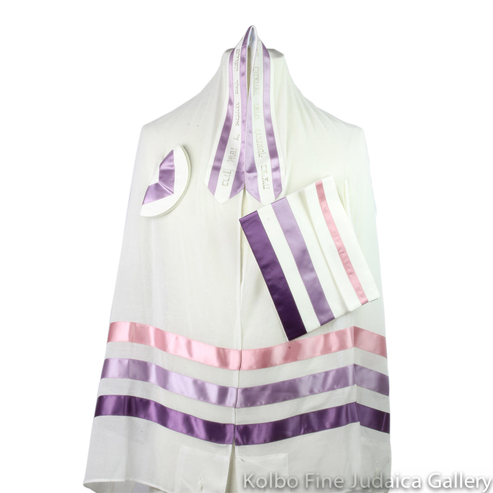 Talit Set, Soft Lavender, Purple, and Pink Stripes, Three Piece Set