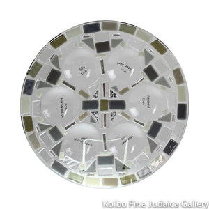 Seder Plate, Gray and Silver Fused Glass Mosaic Design, Platinum Gold Lettering, One-of-a Kind