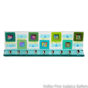 Menorah, Geometric Design, Green, Hand Made Fused Glass